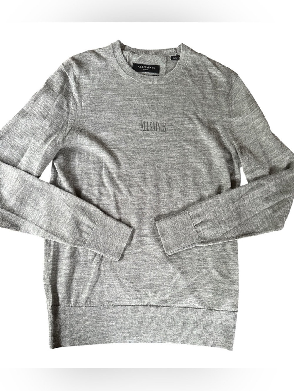 All Saints grey lightweight merino wool crew sweater XS